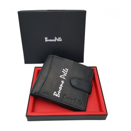 Buono Pelle Mens Designer Genuine Real Soft Leather Wallet with Large Coin Pocket/Pouch Gift Boxed