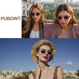 PUBOWT Retro Oval Sunglasses for Women Men Designer Trendy Rhinestone Sun Glasses Classic 90S Shades UV400 Metal Frame PT2004 Brown