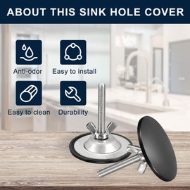 QUARKZMAN Sink Hole Covers, Pack of 2, Zinc Alloy Cover for Tap Hole, Soap Dispenser Hole Cover for Sink, Countertop (Matt Black)
