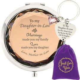 MALLAbyLAMMA - Espejo compacto para nuera, llavero de suegra, espejo de mi hija, regalo sentimental para nuera, cumpleaños, Navidad, día de la madre