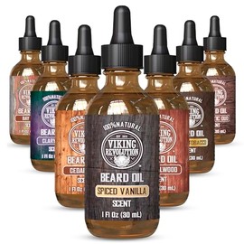 Viking Revolution Aceite Para Barba Con Vainilla Especiada Para Hombres - Aceite Natural Para Barba Para Hombres Con Aceite De Argán Y Jojoba - Suavizante, Fortalece E Hidrata L 1 Onza Líquida (Paq