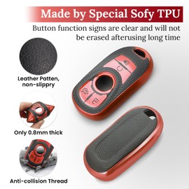 CTRINEWS for Buick Key Fob Cover with Metal Braided Rope Keychain, Upgraded Soft TPU Surface Grain Case for Enclave Encore GX Envision LaCrosse Regal Tourx (6 buttons) Fob Shell (Red, A1)