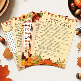 MLOLM 129 Pcs Thanksgiving Games Set Thanksgiving Party Game Cards for Adults Thanksgiving Word Search Scramble Trivia Game Emoji for Family Fall Thanksgiving Harvest Activities Party Game Supplies