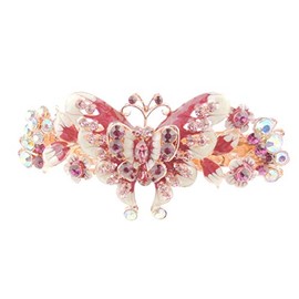 Glamour Girlz Ladies Dark Pink Enamel Diamante Butterfly Leaf Hair Clip
