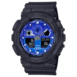 G-SHOCK NEW Casio G-Shock FIRE INSIDE Vivid Blue AnaDigi World Time Mens Watch GA100FL1A