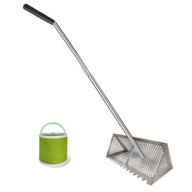 Sand flea rake - 304 Stainless Steel Pro 15.8 Inches Wide Basket Sand Sifter , Curved Handle Design Collapsible Sand Fleas Catcher for Travelling