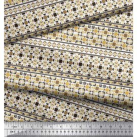 Soimoi Brown Velvet Fabric Aztec Geometric Print Fabric by The Yard 58 Inch Wide