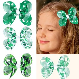 4Pcs St. Patrick's Day Hair Bow Clip Green Shamrock Bow Hair Clips Cute Clover Hair Bow Accessories for Girls Women Irish Alligator Clips