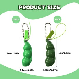 14 Pieces Fidget Keyring, Quiet Fidget Toys Multipack, Fidget Toys For School And Adults, Keyring, Green Beans Fidget Keychain, Stress Toys For Kids And Adults