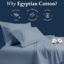 California Design Den Certified Luxury 100% Egyptian Cotton Sheets, King Size Bed Sheets, Deep Pocket Sateen Cooling Sheets for Hot Sleepers, Egyptian Cotton Sheets King, Blue Bed Sheets