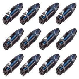 (12 Pack) NEUTRIK NC3FXX-B 3-Pin XLR Female Cable Mt Connector Black w/Gold Pins