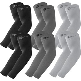 6 Pairs UV Sun Protection Arm Sleeves, UPF 50 Sports Cooling Arm Compression Sleeves for Men Women Teenager - Color: 1Black+1Dark Gray+1Light Gray+1Fluorescenct Green