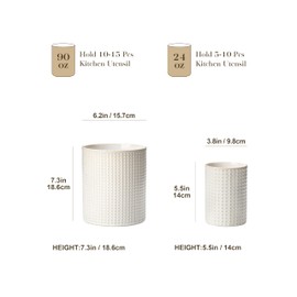 MALACASA LYDIA Ceramic Utensil Holders, 7.3"+5.5" Kitchen Utensil Crock Set for Countertop, Large & Small Utensil Organizers for Cooking Tools, Rhombus Pattern