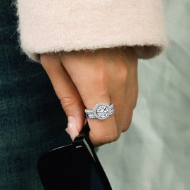 KSTYLE Moissanite Wedding Rings for Women Engagement Rings 1.99ct | D Color-VVS1 | S925 Sterling Silver Diamond Rings, 18K White Gold Plated Moissanite Bridal Sets for Her Size #6