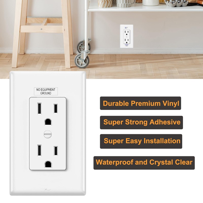 NO Equipment Ground Protected Outlet Receptacle Plates Label Sticker Decal