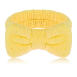 Molain Spa Headband, Bowknot Hair Bands Makeup Headbands Women Coral Fleece Elastic Headband Washing Face Hair Wrap for Washing Face Shower Sports Beauty Skincare (Yellow)
