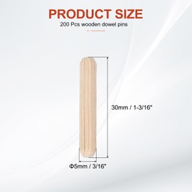 MECCANIXITY Wooden Dowel Pins 3/16" x 1-3/16" (5mm x 30mm) Straight Dowel Rods Wood Fluted Dowels Rods for Crafts Furniture DIY Hardwood Count 200