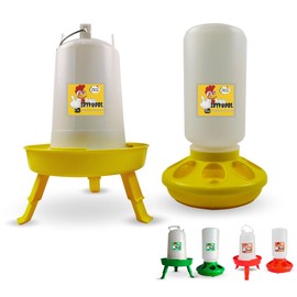 Idyfodol Chicken Feeder and Waterer Set with Adjustable Legs - Rain Proof 1Kg Chick Feeder and 1.5L Chick Waterer (Yellow & Whire)
