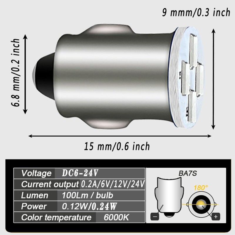 10pcs DC6-24V BA7S LED Bulbs Amber 3014 4SMD Chips LED