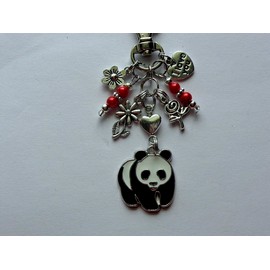 Handmade PANDA BEAR FLOWER LOVE YOU KEY CHAIN CLIP FOR PURSE BACKPACK BAG CHARM FOB