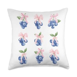 Pink Bows Cute Coquette blueberries y2k Clean Girl Aesthetic Throw Pillow