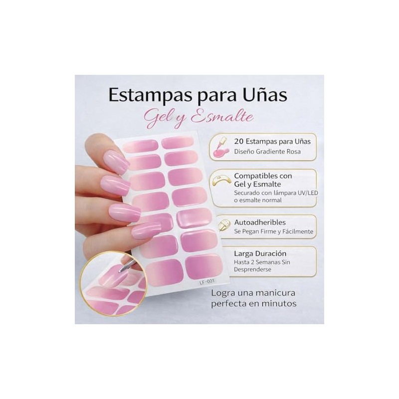 Estampas de Uñas de Esmalte y Gel, Rosa, Blanco y