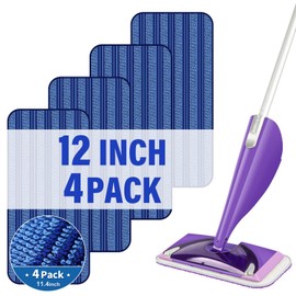 12 inch Mop Pads Refills, 4 Pack Microfiber Reusable Replacement Flat Replacements Heads for Wet Dry Floor Cleaning, Blue Cloth