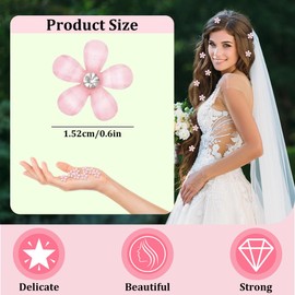 20pcs Mini Rhinestone Flower Hair Pins Cute Hairpins Flower Hair Pins Exquisite Small Hair Accessories Suitable for Photography Daily Party Wedding (Pink)