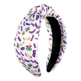 vokone Mardi Gras Headband Purple Green Yellow Mask Knotted Headband Wide Hairband Carnival Holiday Party Headband Headwear Accessories(Mask)