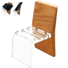 Umora Chair Type Smartphone Holder Stand, Acrylic, Wood, Stable, Adjustable 2 Angles, For Smartphones, Mobile Phones, Integrated Interior (Red Oak)