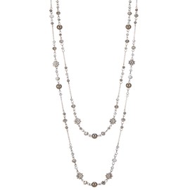 FULU AUTUMN Women’s Long Pearl Necklace, Silver and Black Statement Chain, Fashion Jewellery, Vintage Jewellery, Birthday Gifts, Pearl Crystal, No Gemstone