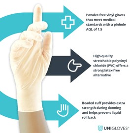 Unigloves Unicare Stretch Vinyl GS0135-A Examination - Multipurpose, Stretch Vinyl Disposable Gloves, Box of 100 Gloves, Natural, Extra Large