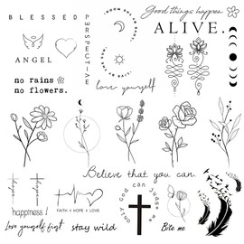 Dopetattoo Realistic Temporary Tattoos: Quote, Word, Inspirational, Floral Bouquet, Wild Flower for Women
