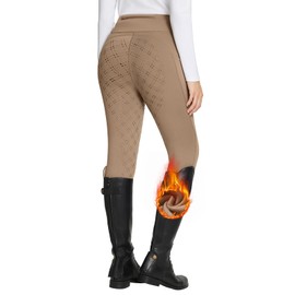 BALEAF Ladies Winter Jodhpurs Fleece Riding Breeches Full Seat Riding Breeches Zip Pockets Leggings, brown