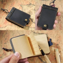 UCCKEYI Portable Pocket Notebook Leather Mini Vintage Book Notepad Handmade Brown/Black (Oil Leather * Black)