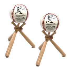 TJ's Shop Baseball Stand, Ball Stand, Bat Stand, Commemorative Ball, Display Stand, Wooden (Set of 2)