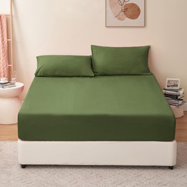 RUIKASI Fitted Sheet 140 x 200 cm Olive Green Bed Sheet - Oeko Tex Fitted Sheet 140 x 200 cm Duvet Cover, Microfibre Bed Sheet Cover 140 x 200 cm Deep Pocket Bed Fitted Sheet