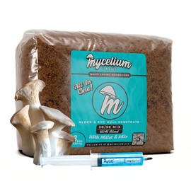Gourmet Functional Alder & Soy Hull Blend with Mycelium Plus Grains - Milo/Millet 60/40-8lbs Combo | King Oysters Gourmet - 8LBS All-in-One & 20ML Syringe