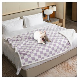 Maidewow Waterproof Pet Blanket,Dog Bed Covers Couch Sofa Stylish Jacquard Pets Throw Blankets for Puppy Cats Washable Reversible Furniture Protection Covers (Purple Check,XL)