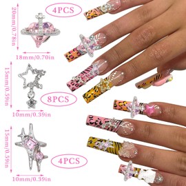 RODAKY Star Nail Charms Pink Planet Charms for Nails Crystal Rhinestones Starlight Nail Gems Shiny Nail Decoration for Acrylic Nails Accessories for Women and Girls Manicure Design