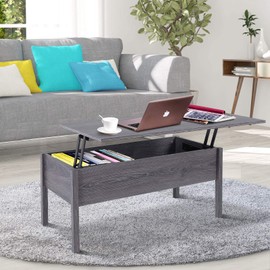 HOMCOM 39" Modern Lift Top Coffee Table Desk with Hidden Storage Compartment for Living Room, Light Grey Woodgrain