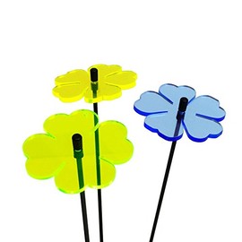 Sun Catcher Garden Decor Ornaments Double Blossoms Set of 3 Decorative Garden Stakes 25cm/10'' high Outdoor Accessory, Great Gardeners Gift, Colour:yellow/green/blue