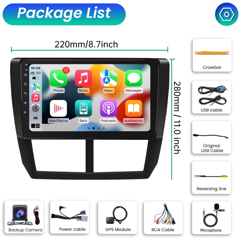 Fortdows CarPlay Radio Android13 Car Stereo Cam For Subaru Forester