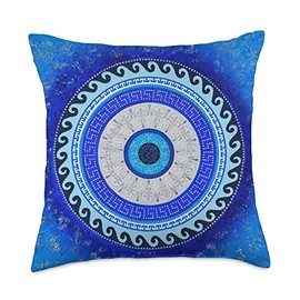 Zone - 365 Evil Eye Lover Cute Evil Eye Amulet Protection Curse Greek Pattern Throw Pillow, 18x18, Multicolor