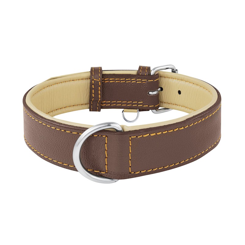 Riparo Brown Leather Dog Collar - Heavy Duty Wide Dog