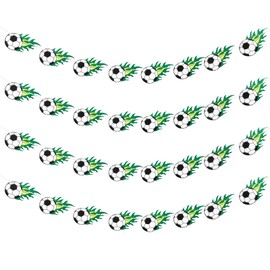 Boao 4 Pcs Soccer Banner Soccer Party Decorations Sports Ball Paper Garland Bunting Flag Hanging Decorations for Sports Birthday Party Supplies