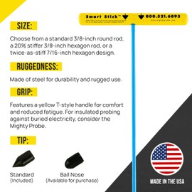 T&T Tools 42-Inch Smart Stick Metal Soil Probe – 3/8" Heavy Duty Round Metal Rod with T-Handle for Penetrating Ground – Plumbing, Landscaping, Locating Septic Tanks, Gas & Water Lines, Tiles -1 Pack