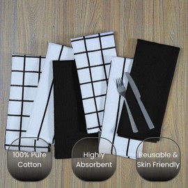 CLOUDLOOM 100% Cotton Waffle Kitchen Towels Assorted Set of 6 - Soft Highly Absorbent Durable Reusable - Perfect for Drying Cleaning Everyday Kitchen Use - Quick Drying Dish Towels 16x26 Inch Black