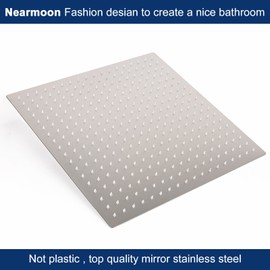 NearMoon Rain Shower Head With Shower Arm, Ceiling Mount Square Shower, Stainless Steel Ceiling Rainfall Showerhead- Waterfall Full Body Coverage (16 Inch, Brushed Nickel)