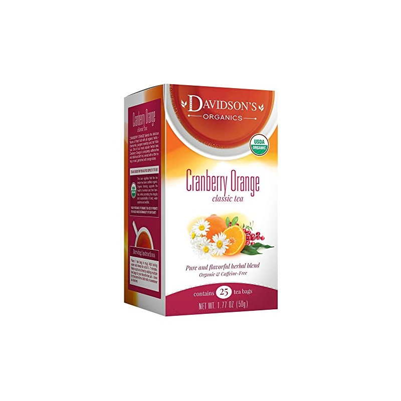Davidson's Organics, Cranberry Orange, 25-count Tea Bags, Pack of 6